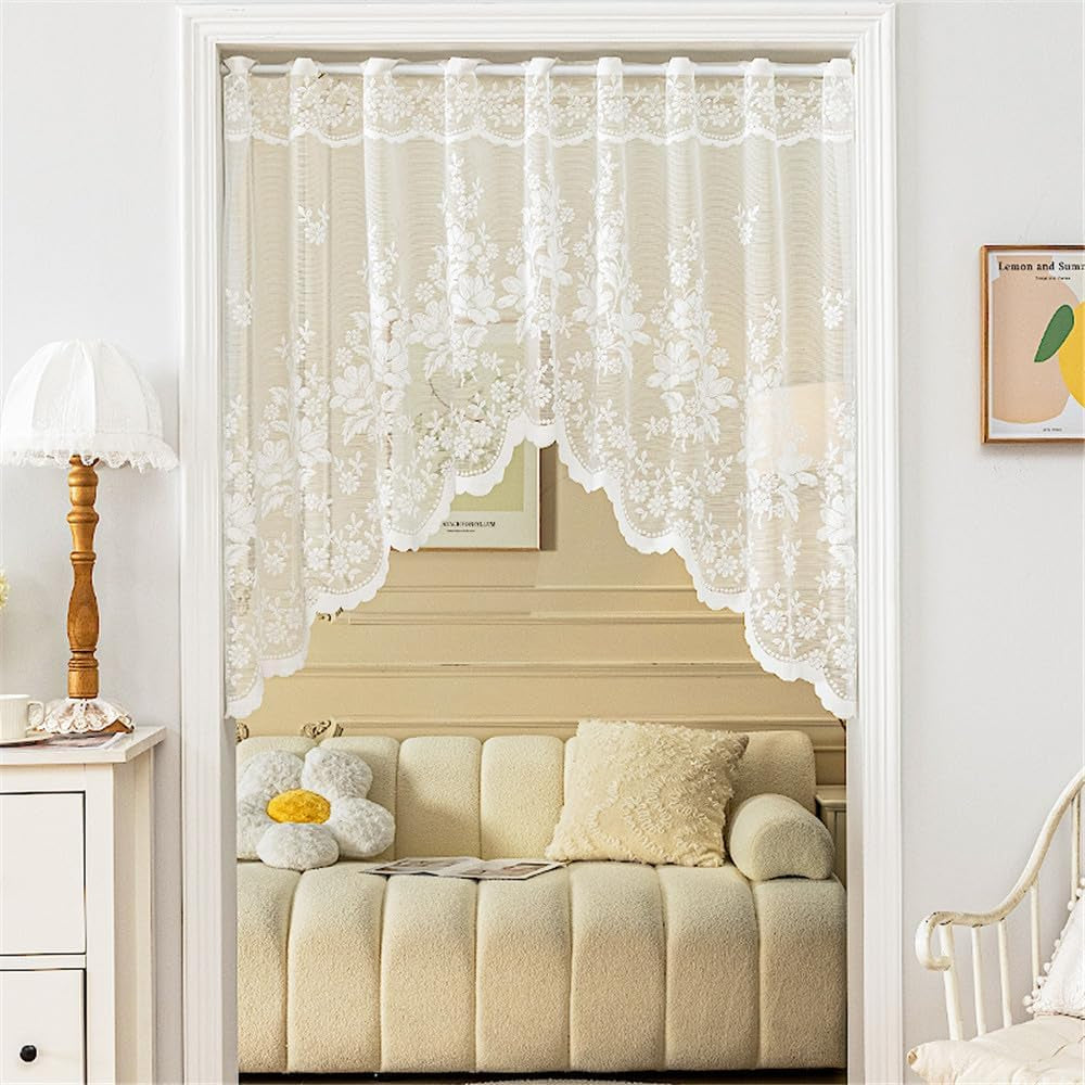 1Pc White Lace Arched Swag Sheer Curtain for Doorway Kitchen