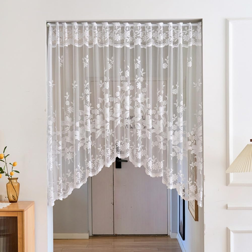 1Pc White Lace Arched Swag Sheer Curtain for Doorway Kitchen