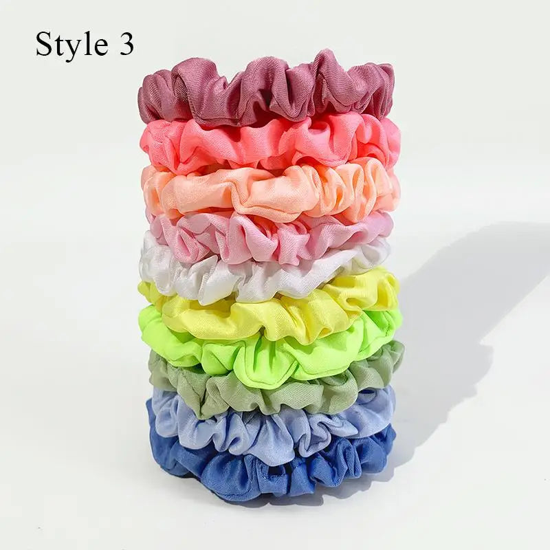 10Pcs/Set Colorfu Hair Bands Women Hair Tie Satin Silk Scrunchies Simple Girls Hair Accessories Fabric Loop Hair Rope Headwear