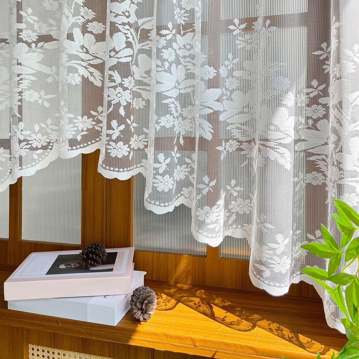 1Pc White Lace Arched Swag Sheer Curtain for Doorway Kitchen