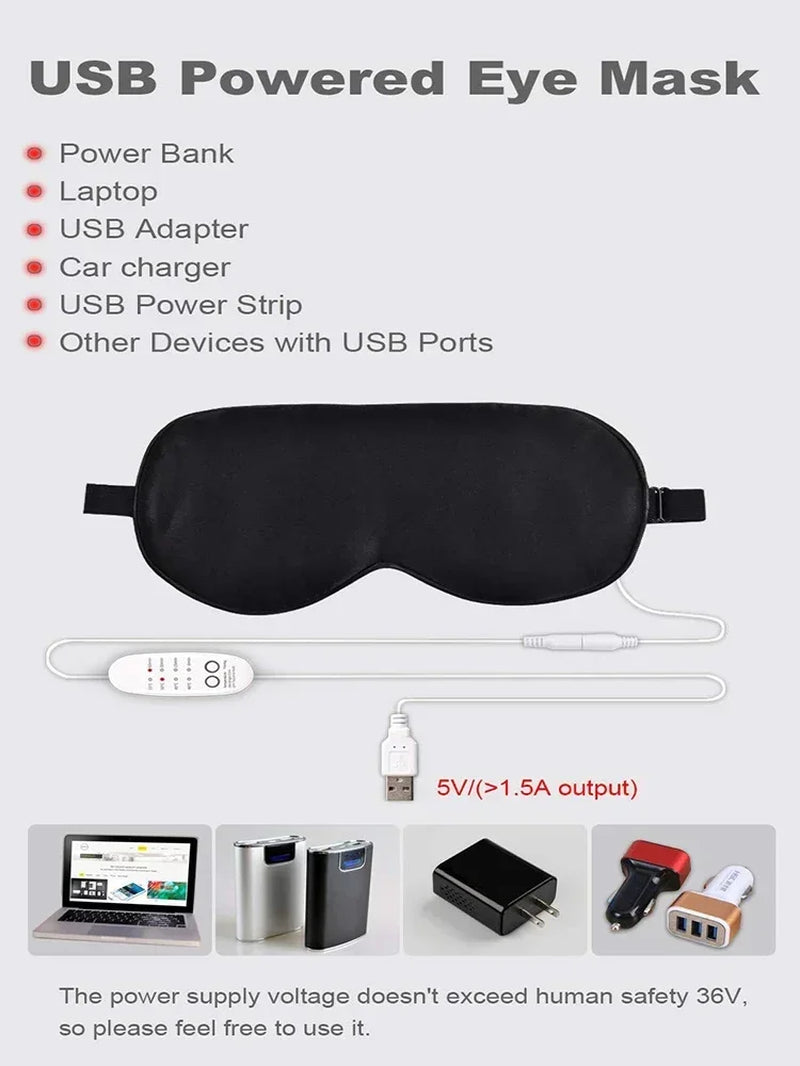 USB Heated Eye Mask Reusable USB Silk Steaming Eye Mask Eye Massager for Sleeping Eye Puffiness anti Dark Circle Patch Eye Care