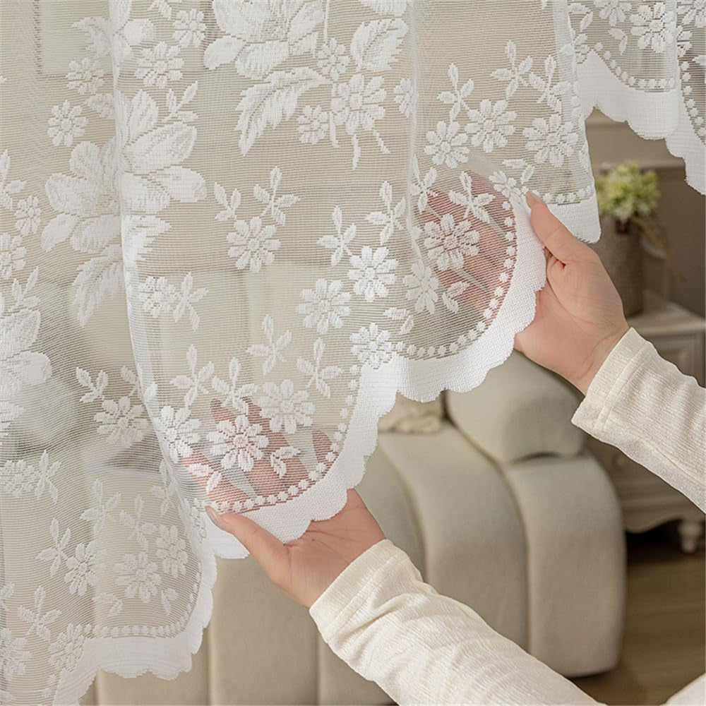 1Pc White Lace Arched Swag Sheer Curtain for Doorway Kitchen