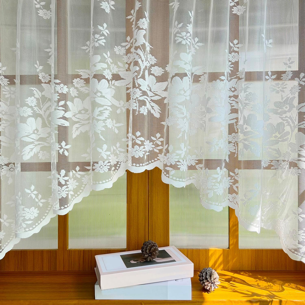 1Pc White Lace Arched Swag Sheer Curtain for Doorway Kitchen