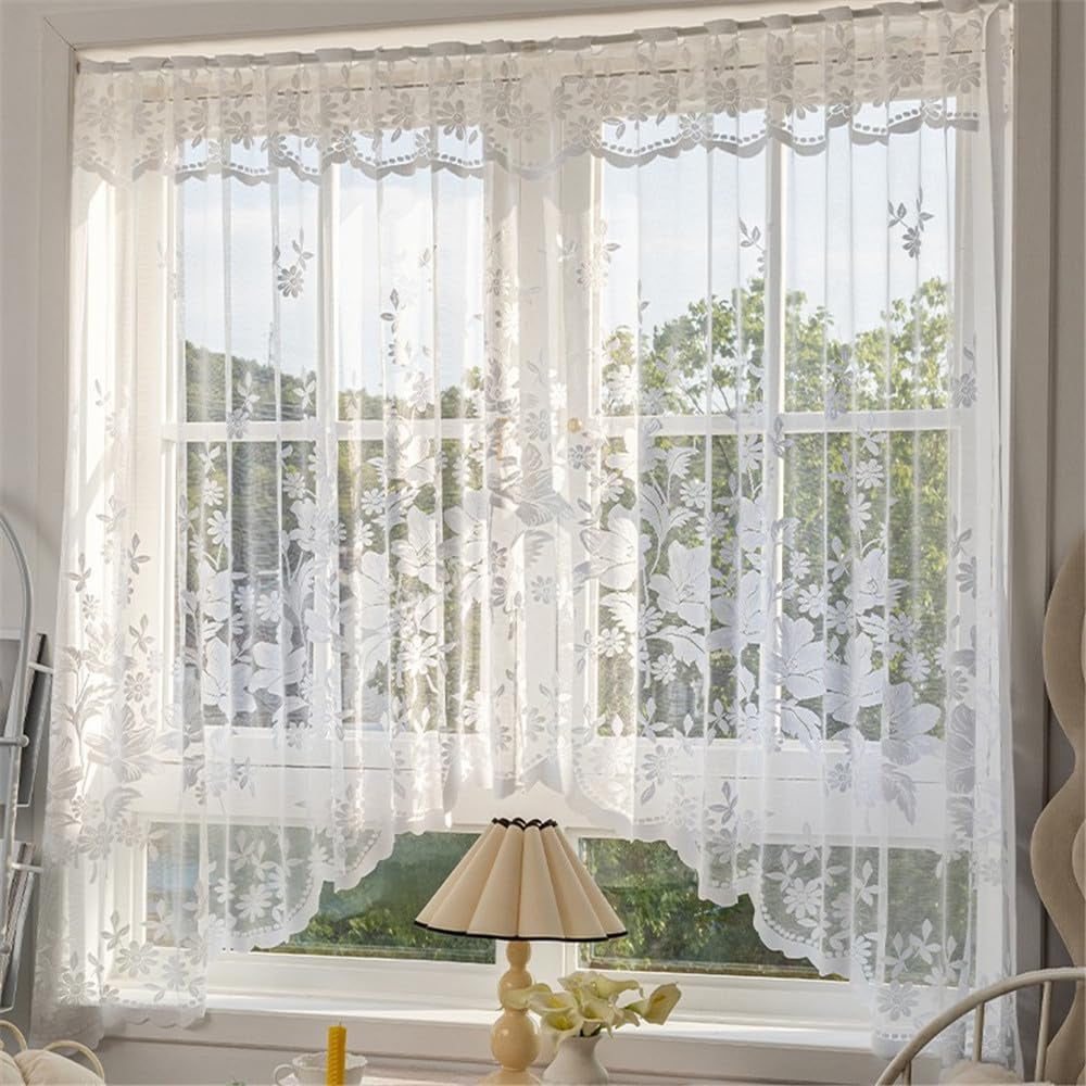 1Pc White Lace Arched Swag Sheer Curtain for Doorway Kitchen