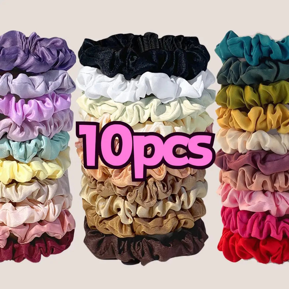 10Pcs/Set Colorfu Hair Bands Women Hair Tie Satin Silk Scrunchies Simple Girls Hair Accessories Fabric Loop Hair Rope Headwear