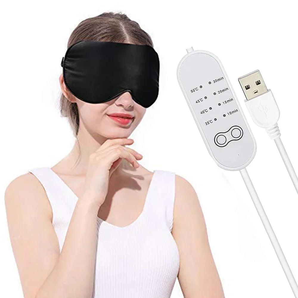 USB Heated Eye Mask Reusable USB Silk Steaming Eye Mask Eye Massager for Sleeping Eye Puffiness anti Dark Circle Patch Eye Care