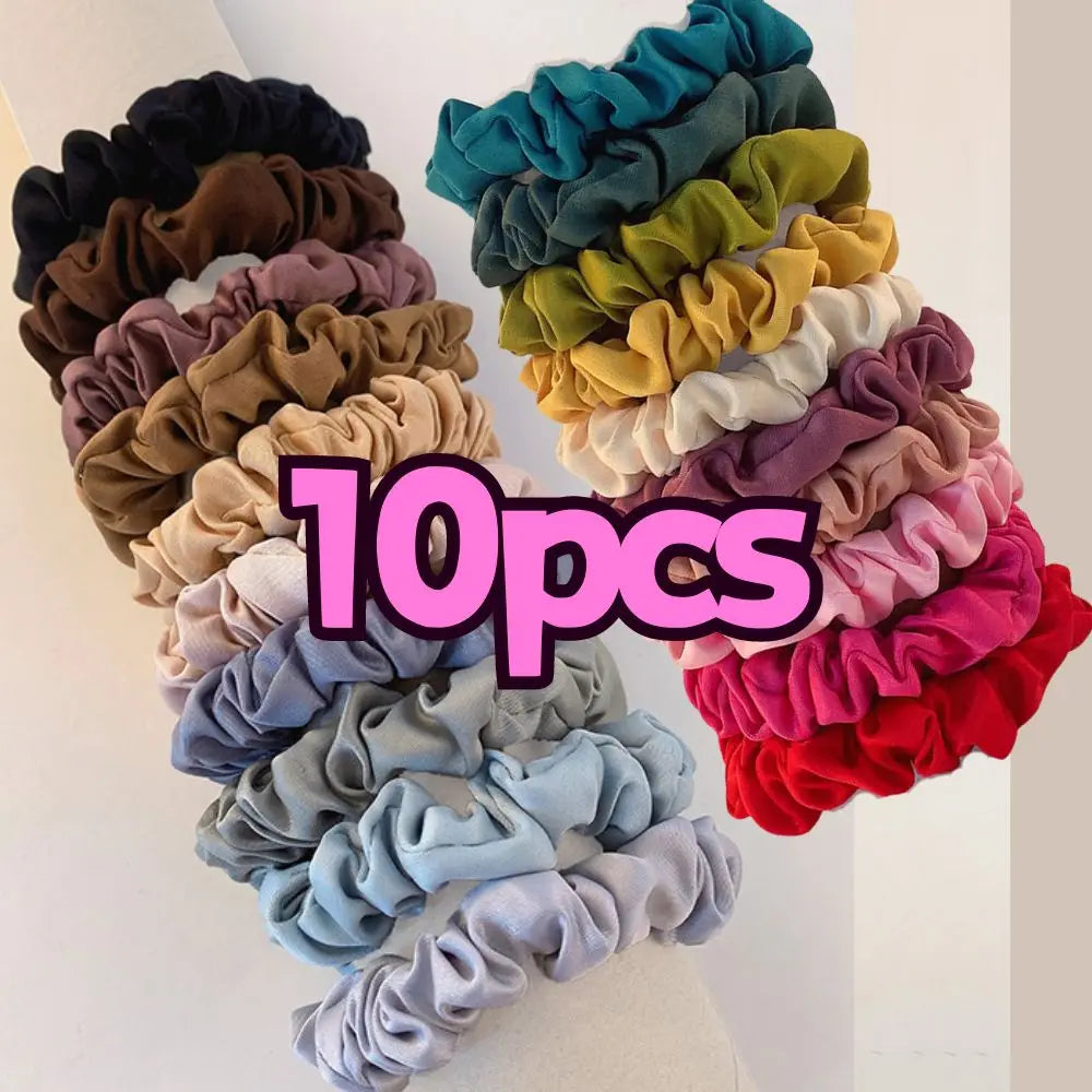 10Pcs/Set Colorfu Hair Bands Women Hair Tie Satin Silk Scrunchies Simple Girls Hair Accessories Fabric Loop Hair Rope Headwear