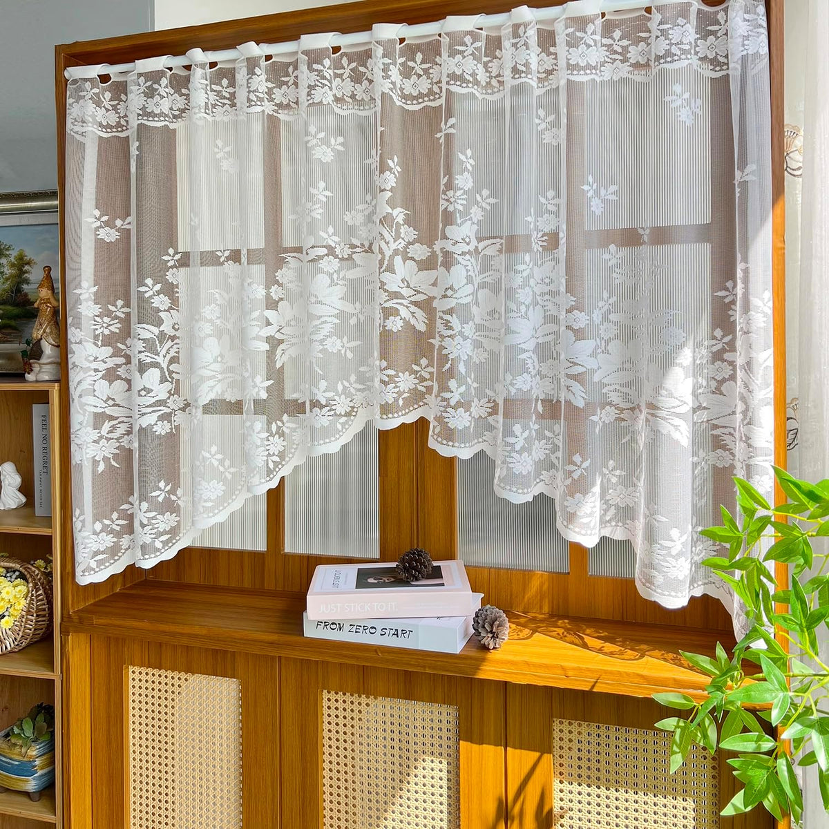 1Pc White Lace Arched Swag Sheer Curtain for Doorway Kitchen