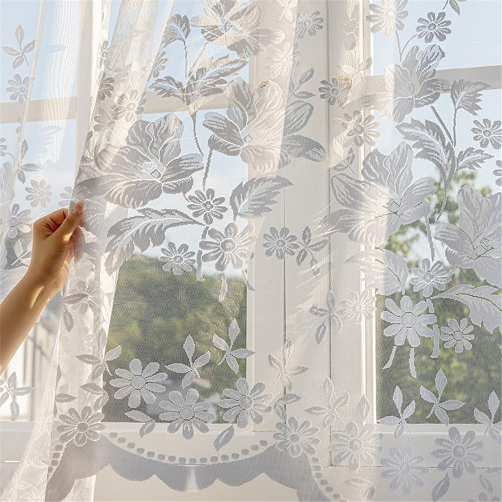 1Pc White Lace Arched Swag Sheer Curtain for Doorway Kitchen
