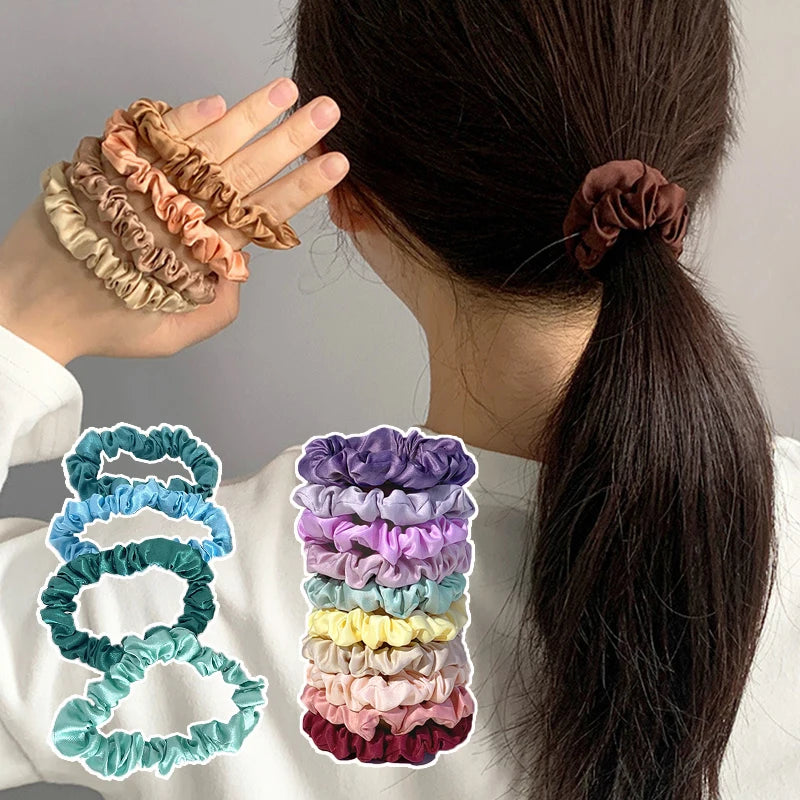 10Pcs/Set Colorfu Hair Bands Women Hair Tie Satin Silk Scrunchies Simple Girls Hair Accessories Fabric Loop Hair Rope Headwear